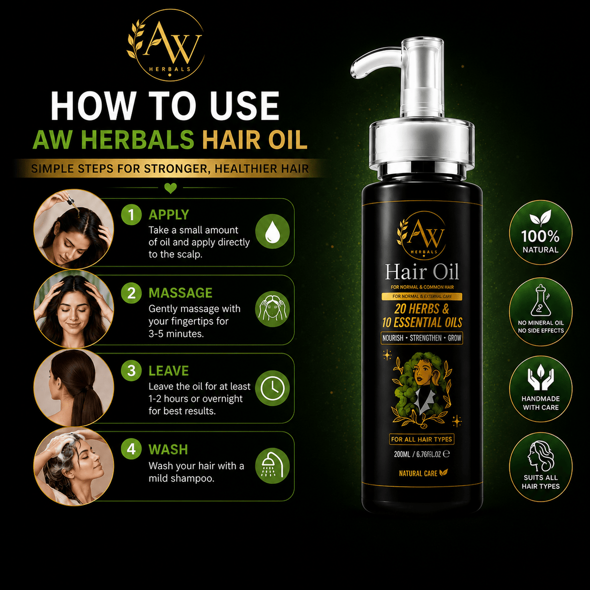 Herbal Hair Oil - 200 ML - AW Herbals